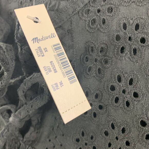 Madewell Peasant Top Eyelet Black Long Bubble Sleeve XS Boho Oversized - Picture 5 of 9